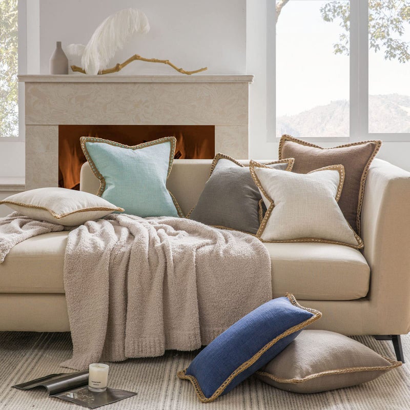 Phantoscope Pack of 2 Farmhouse Decorative Solid Throw Decorative Pillow Cover Burlap Linen Trimmed Tailored Edges Beige 24 x 24 inches, 60 x 60 cm - Image 5